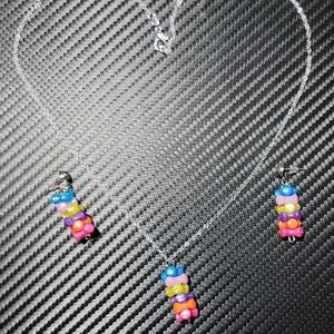 Multi-colored earrings and necklace